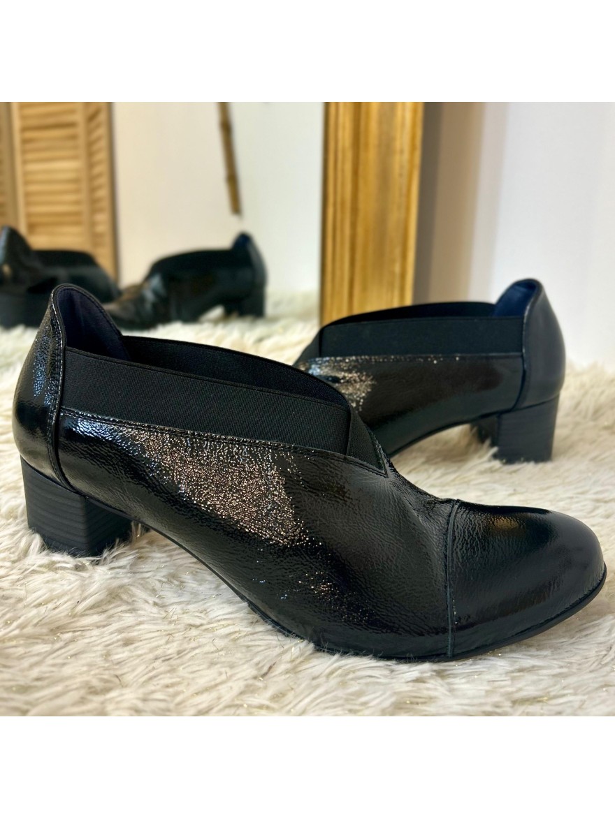 Escarpin Dorking Geminis D8638 noir vernis talon bloc | Marina & Paloma