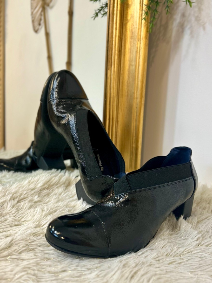Escarpin Dorking Geminis D8638 noir vernis talon bloc | Marina & Paloma