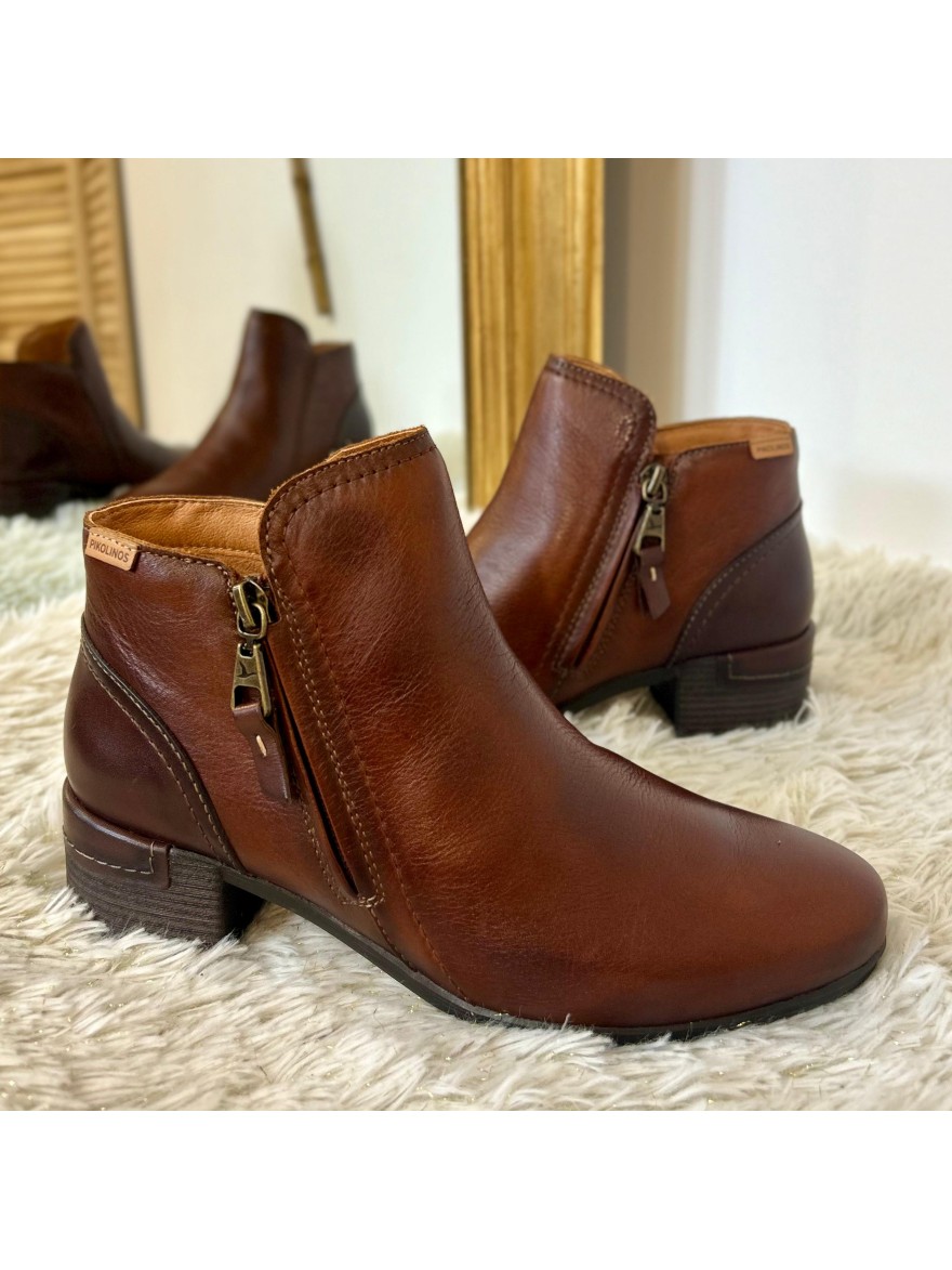 Bottine Pikolinos Malaga W6W-8648 Camel cuir et talon bloc | Marina & Paloma