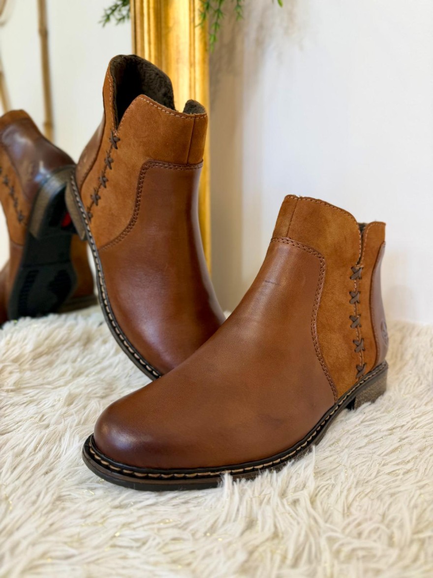 Bottine Plate Rieker Z4951-24 marron cuir Antistress | Marina & Paloma