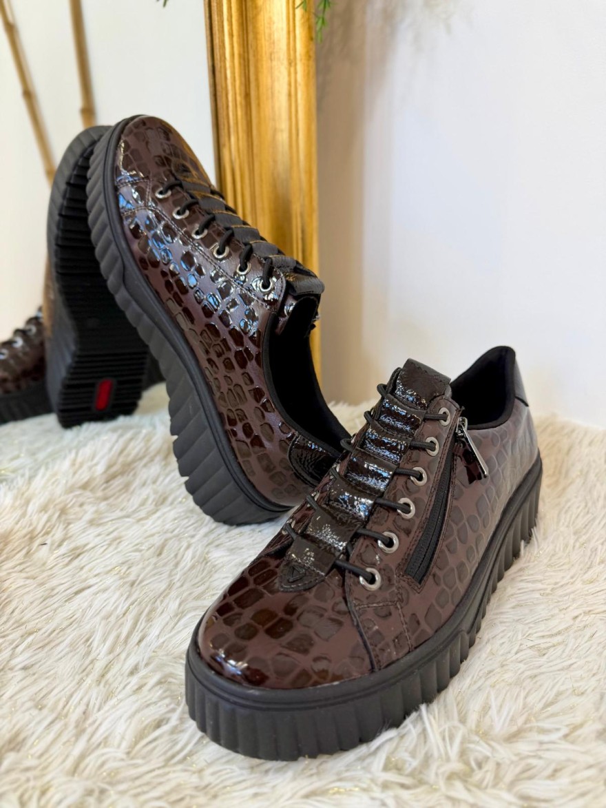 Basket Rieker Croco Marron N2555-25 Vernis & Compensée | Marina & Paloma