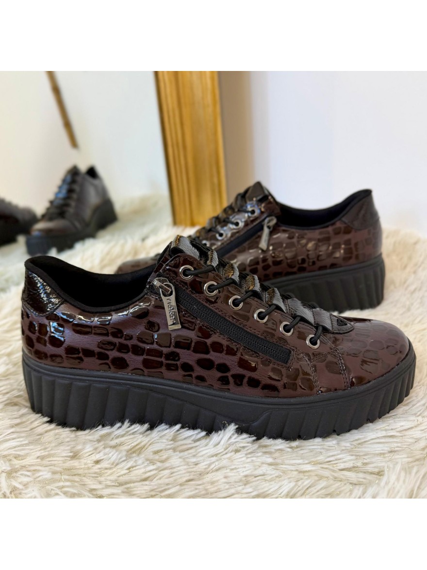 Basket Rieker Croco Marron N2555-25 Vernis & Compensée | Marina & Paloma