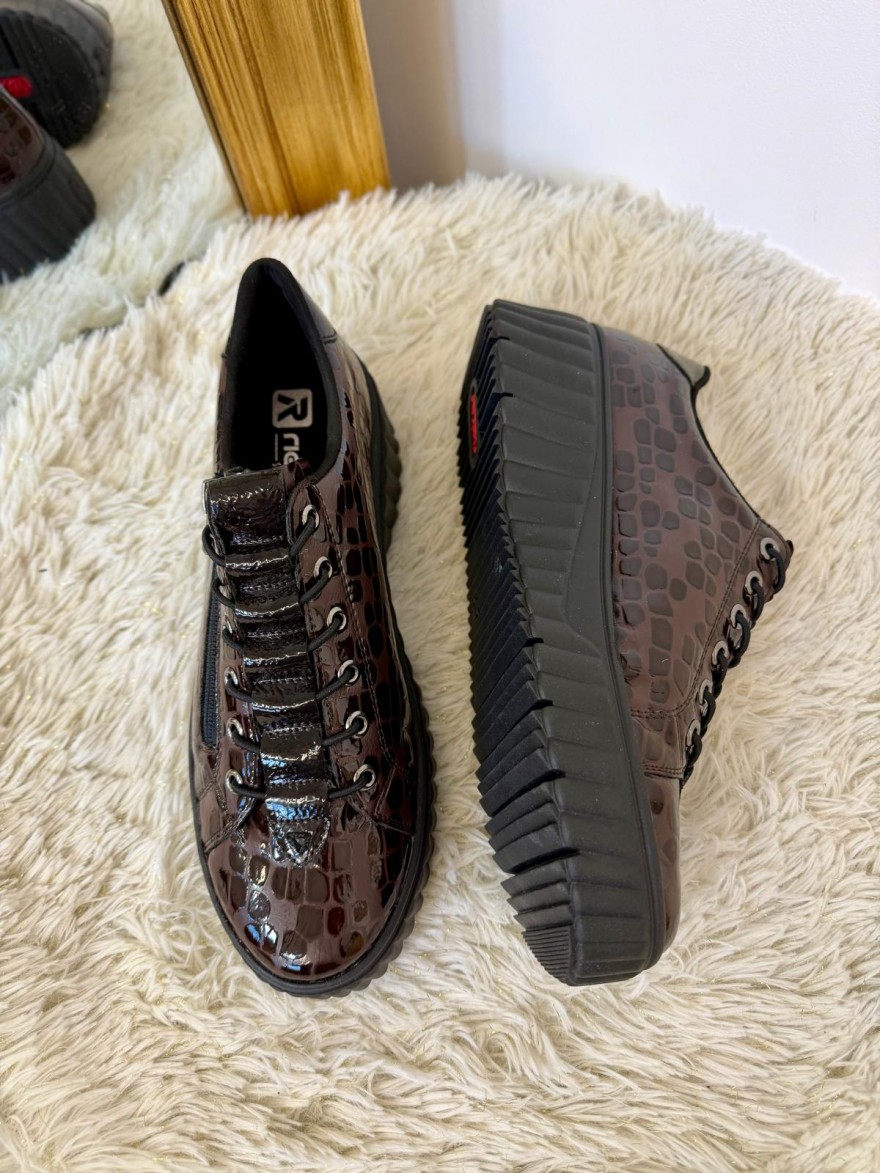 Basket Rieker Croco Marron N2555-25 Vernis & Compensée | Marina & Paloma
