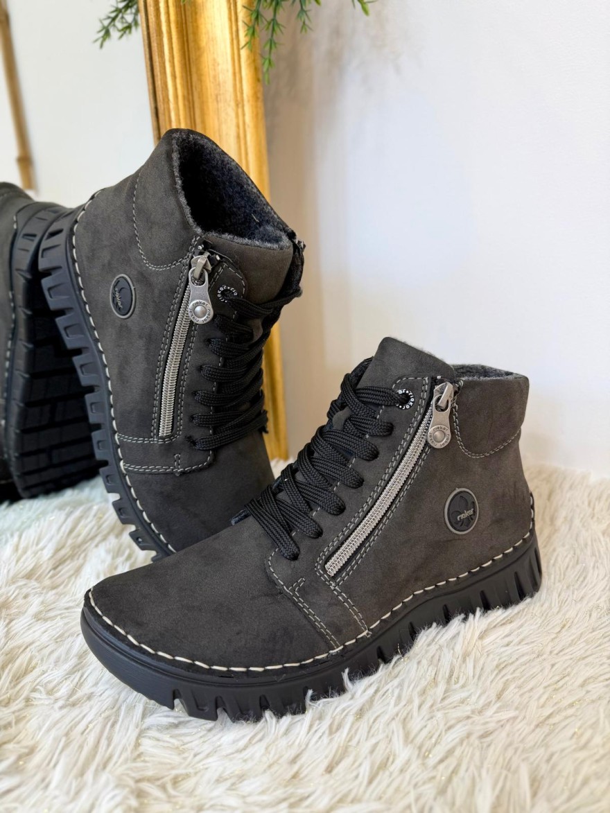 Bottine Montante Rieker 57502-45 Grise Fourrée & Double Zip | Marina & Paloma
