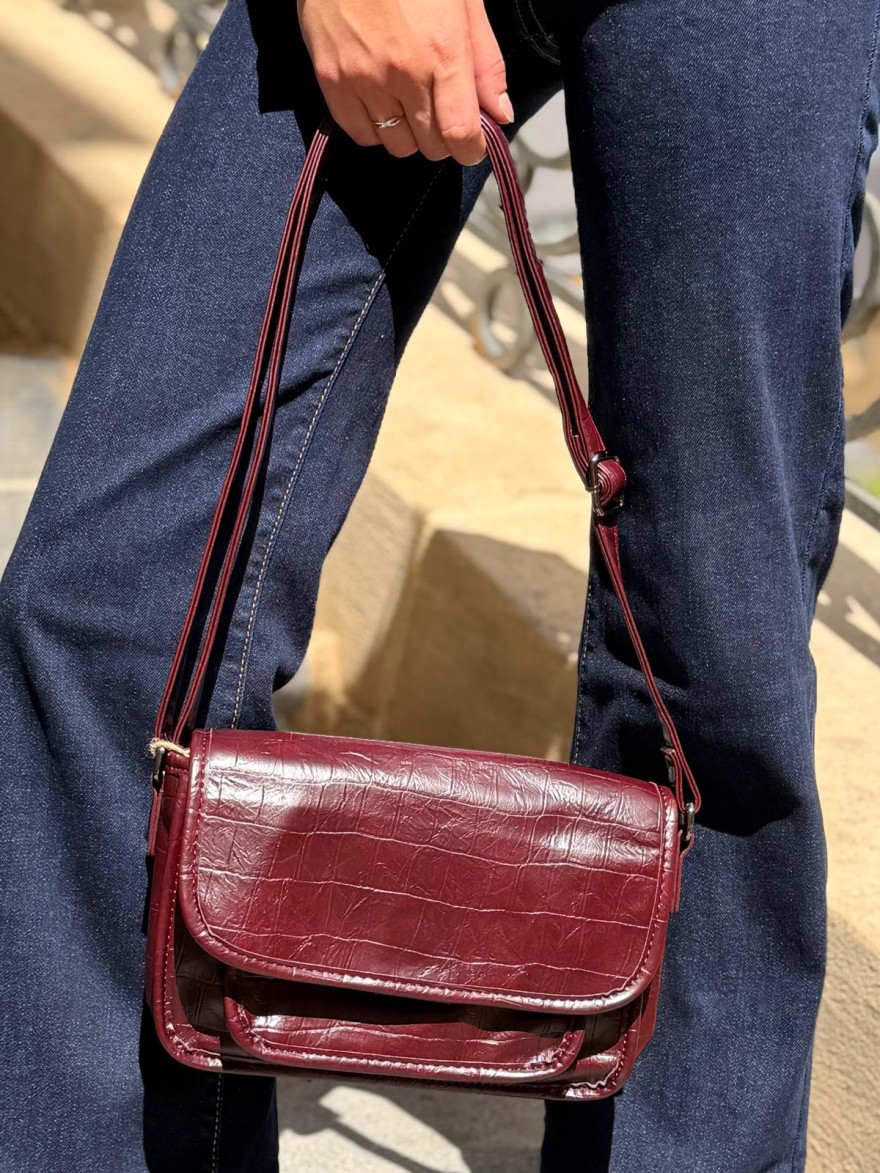 Sac avec Rabat en Vernis Souple Effet Python à poches | Marina & Paloma