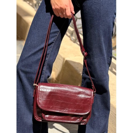 Sac avec Rabat en Vernis Souple Effet Python à poches | Marina & Paloma