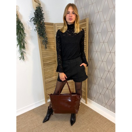 Haut Kilky en Dentelle Noire Transparente Col Montant | Marina & Paloma