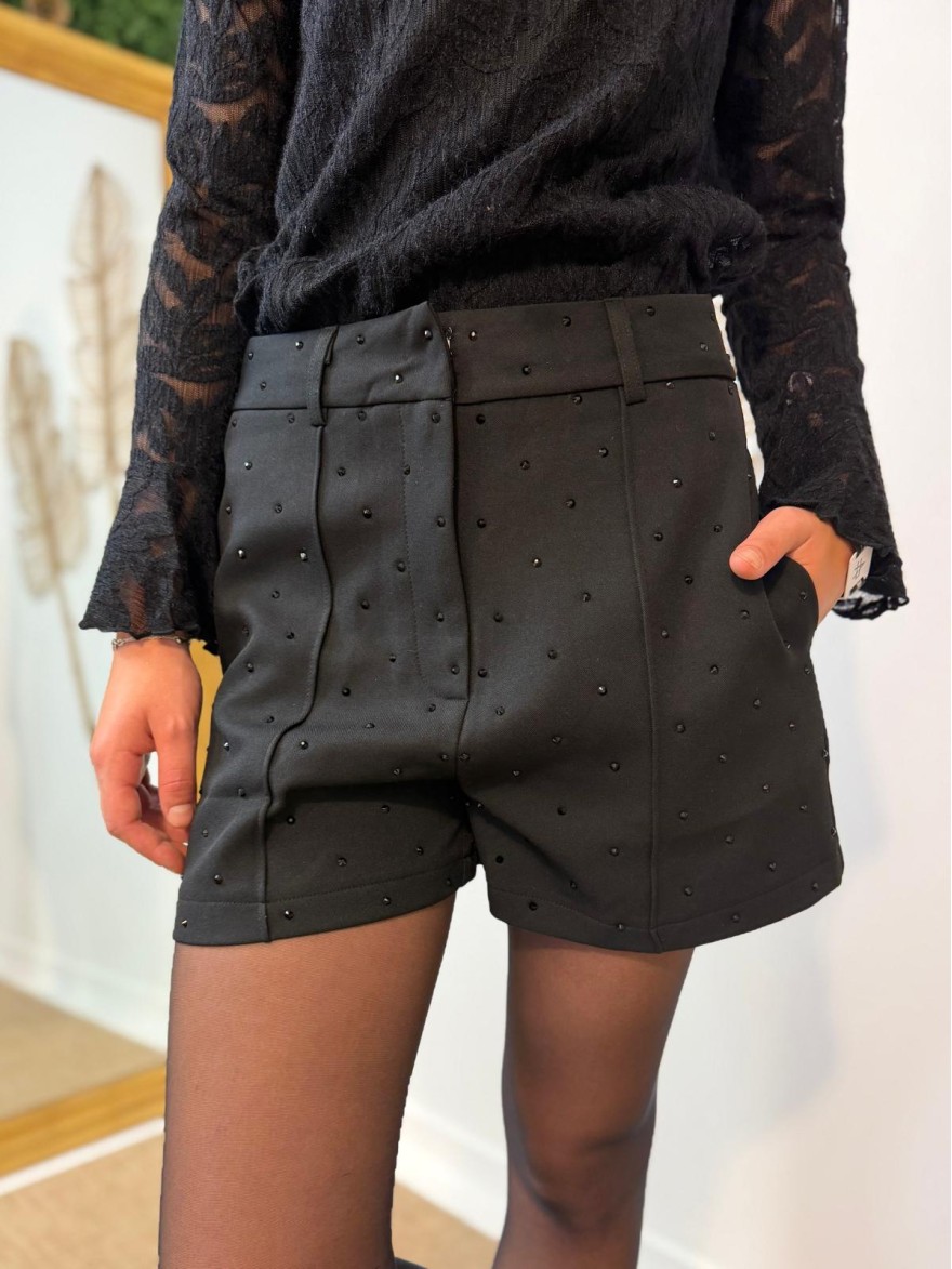 Short Kilky Noir à Strass Coupe Droite Femme Tendance | Marina & Paloma