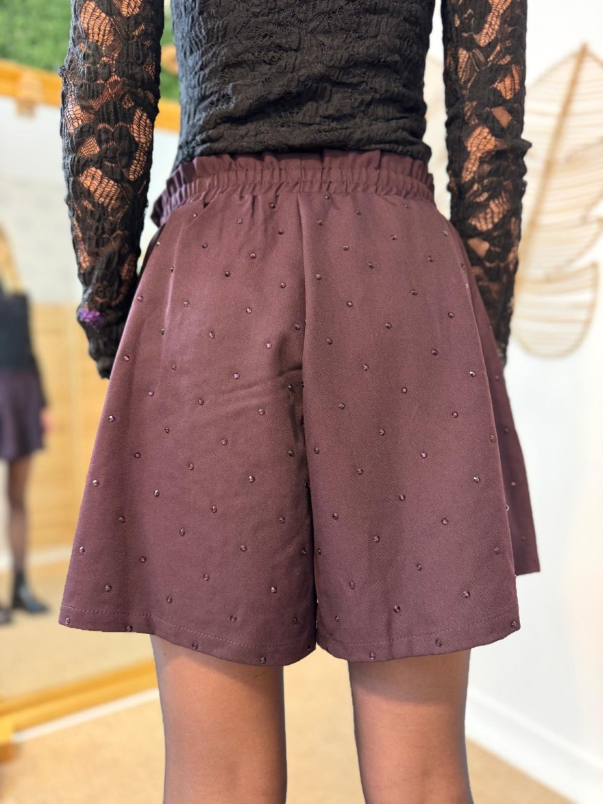 Short Kilky Prune à Strass Taille Haute & Coupe Ample | Marina & Paloma