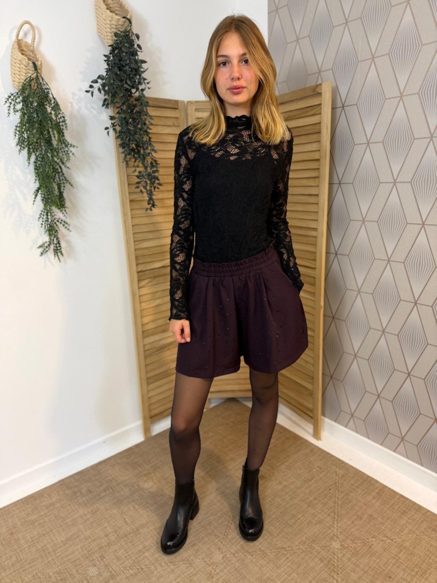 Short Kilky Prune à Strass Taille Haute & Coupe Ample | Marina & Paloma