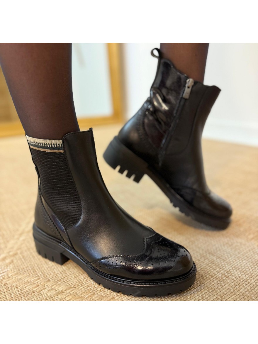 Boots Dorking Cady D9771 Noir Cuir Lisse & Semelle Crantée | Marina & Paloma