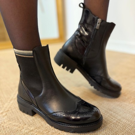 Boots Dorking Cady D9771 Noir Cuir Lisse & Semelle Crantée | Marina & Paloma