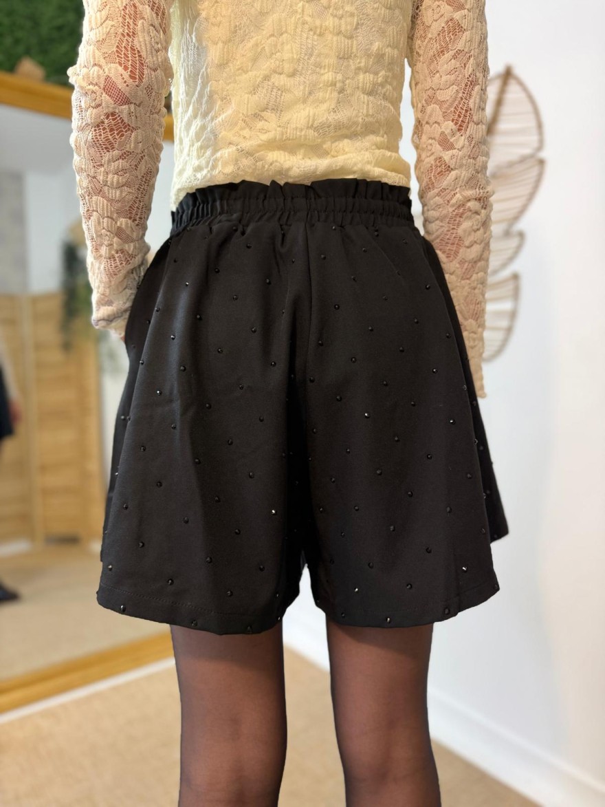 Short Kilky Noir à Strass Taille Haute Coupe Ample Femme | Marina & Paloma