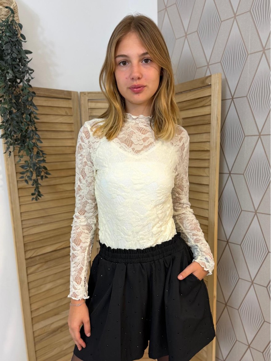 Haut en Dentelle Beige Kilky Près du Corps & Transparent | Marina & Paloma