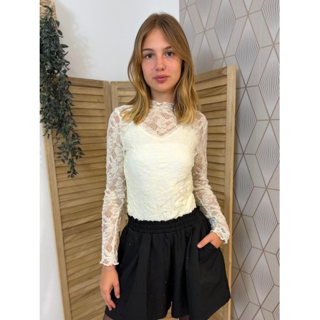 Haut en Dentelle Beige Kilky Près du Corps & Transparent | Marina & Paloma