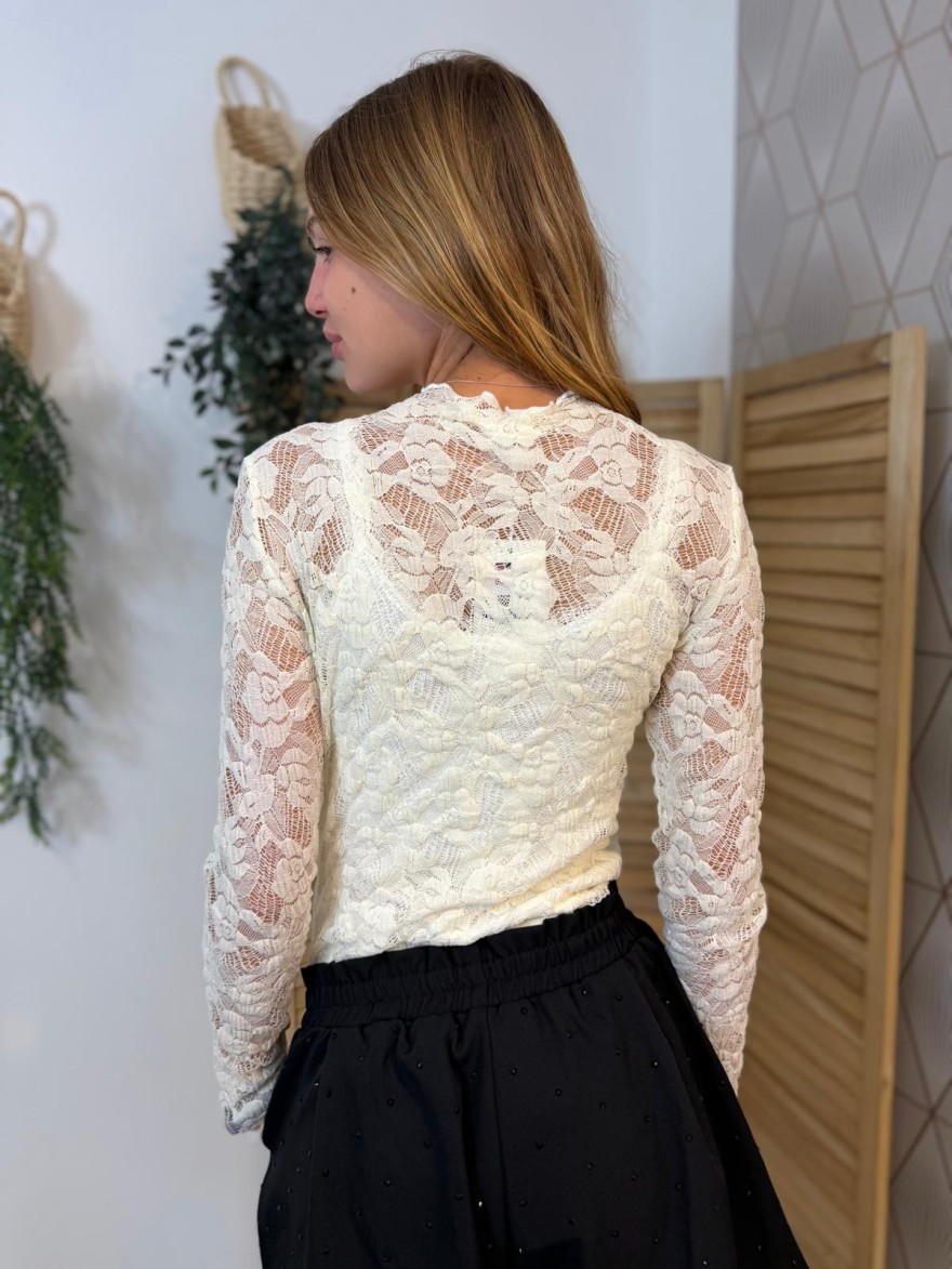 Haut en Dentelle Beige Kilky Près du Corps & Transparent | Marina & Paloma