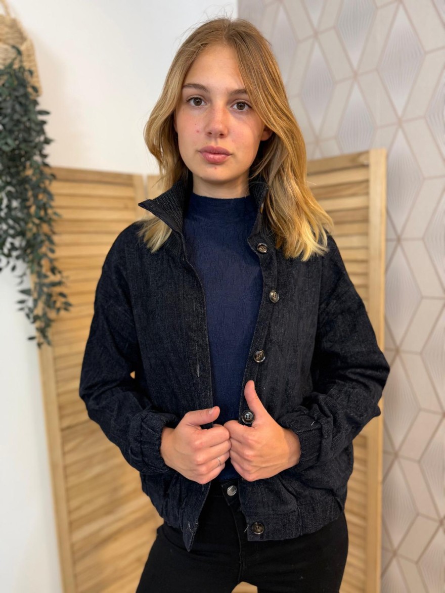 Veste Season Marine à Col Montant Coupe Droite Femme | Marina & Paloma