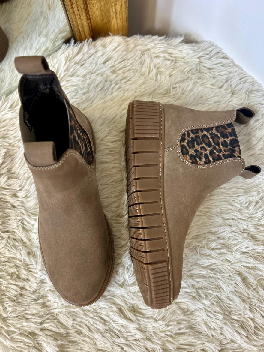 Bottine Tamaris Taupe et Léopard 25403 Chelsea en Cuir | Marina & Paloma