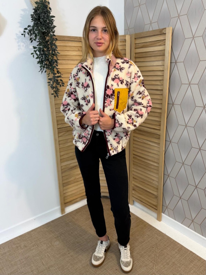 Veste Season Rose Moumoute Fleurie Col Montant Femme | Marina & Paloma