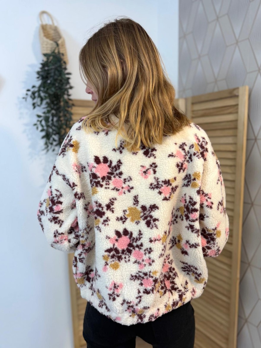 Veste Season Rose Moumoute Fleurie Col Montant Femme | Marina & Paloma