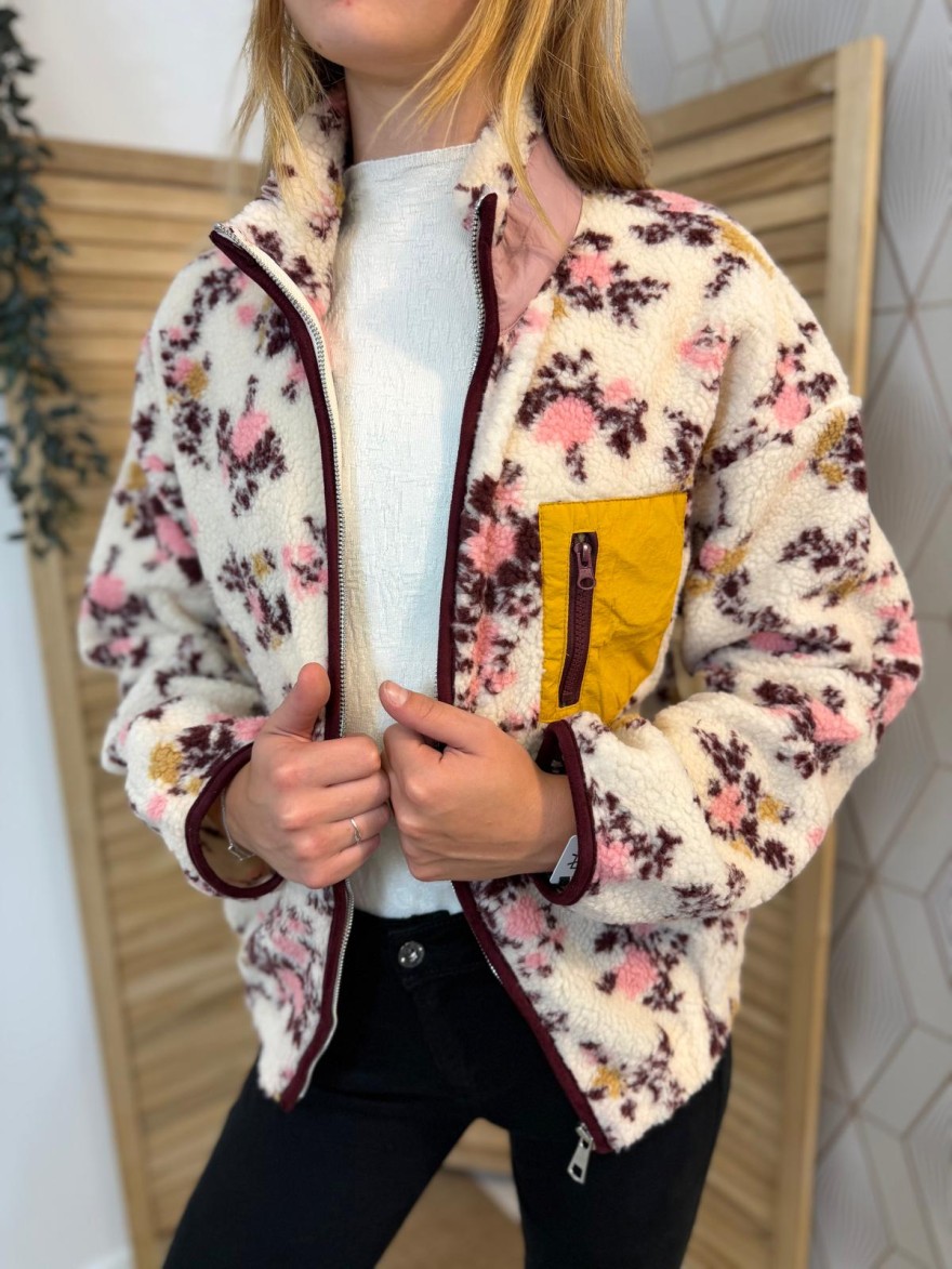Veste Season Rose Moumoute Fleurie Col Montant Femme | Marina & Paloma
