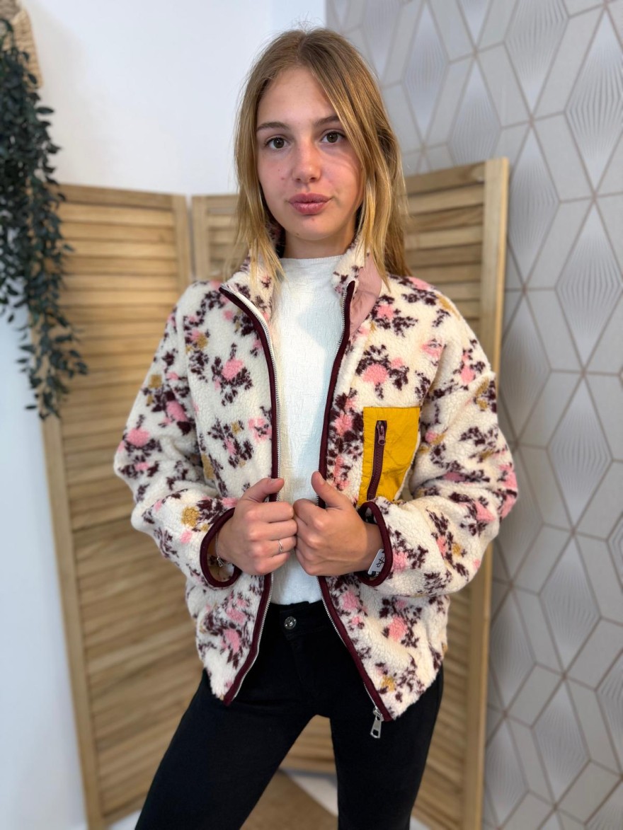 Veste Season Rose Moumoute Fleurie Col Montant Femme | Marina & Paloma