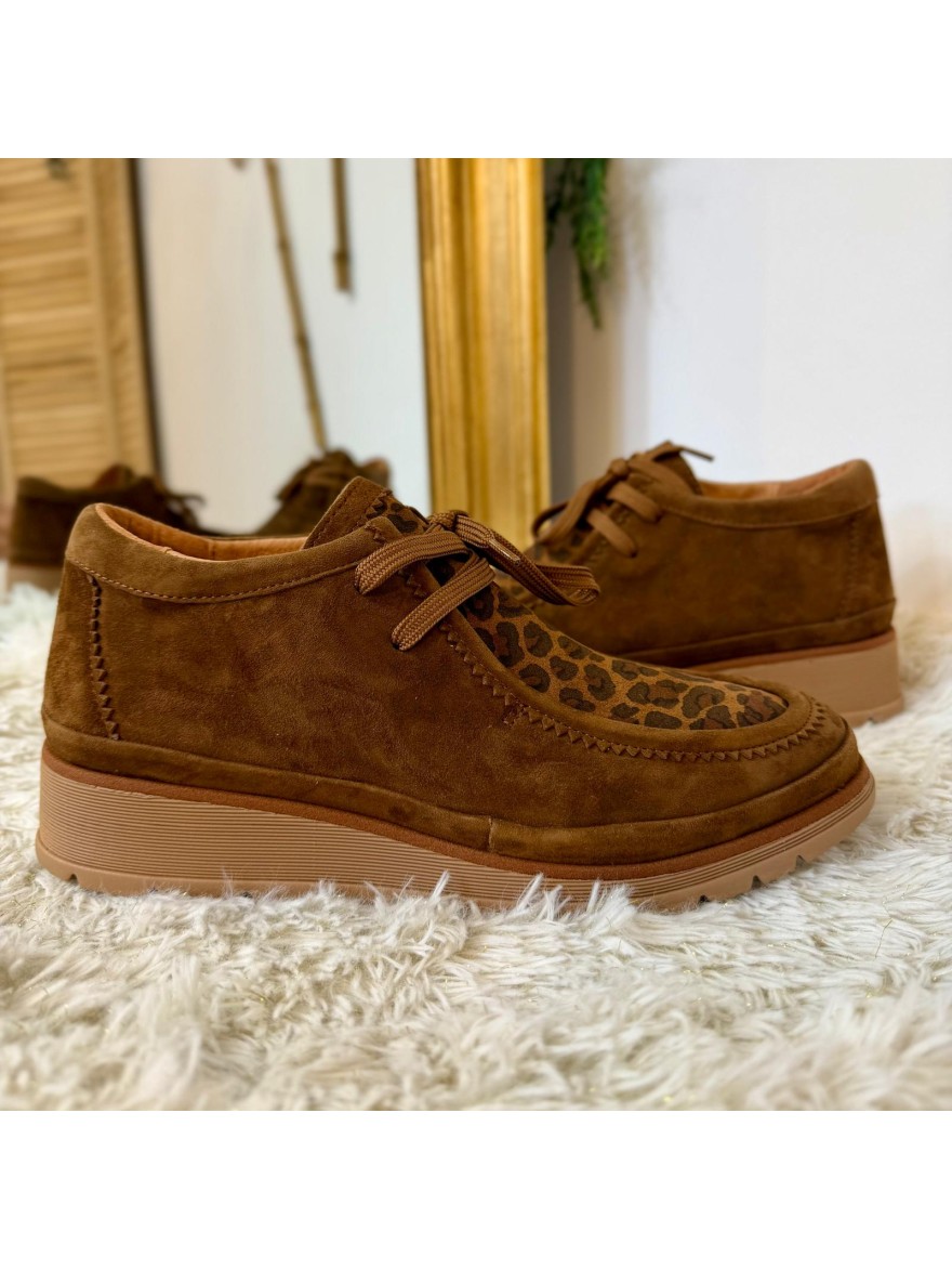 Derby Montant Fugitive Kelvine Cognac Cuir Velours 4 cm | Marina & Paloma