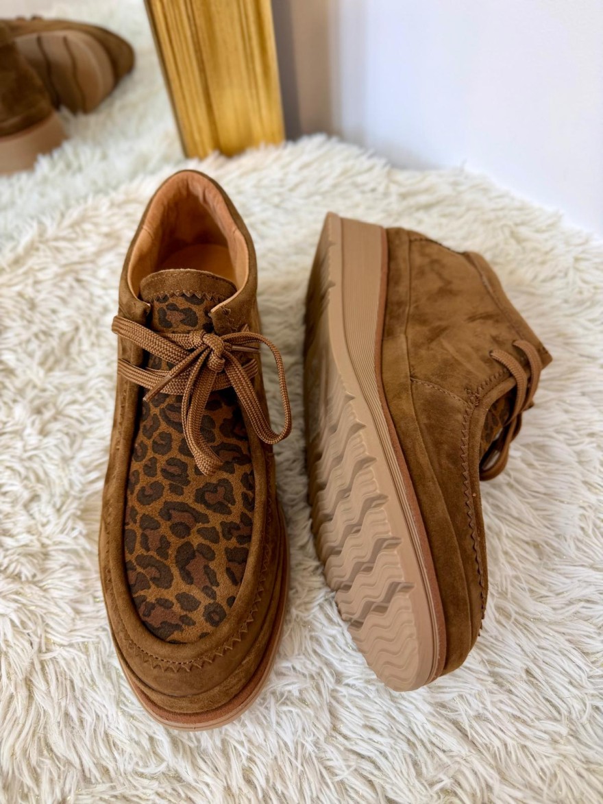Derby Montant Fugitive Kelvine Cognac Cuir Velours 4 cm | Marina & Paloma