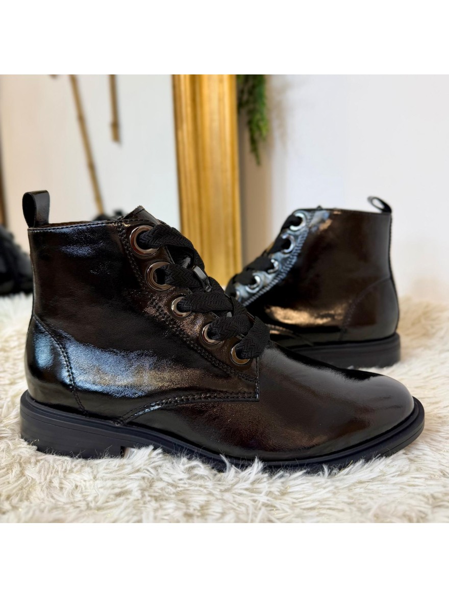Bottine Fugitive Vernis Noir à Lacets et Zip Talon 2,5 cm | Marina & Paloma