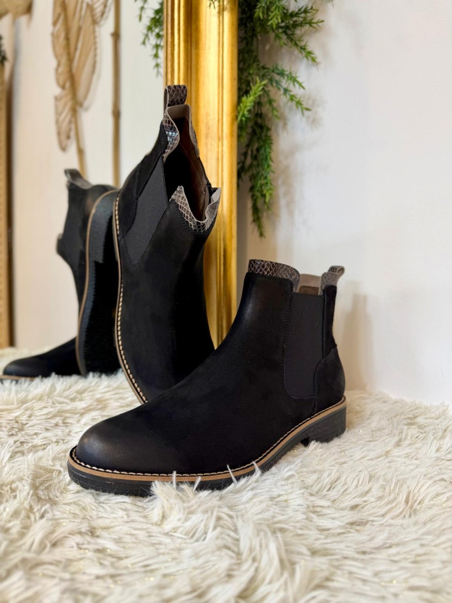 Bottine Fugitive Genoi Noire en Cuir Nubuck Talon 3,5 cm | Marina & Paloma