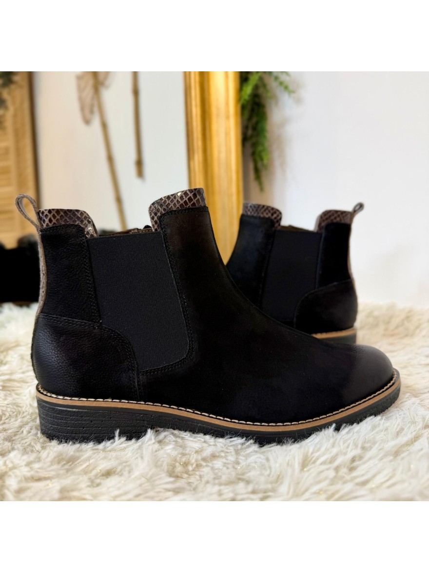 Bottine Fugitive Genoi Noire en Cuir Nubuck Talon 3,5 cm | Marina & Paloma