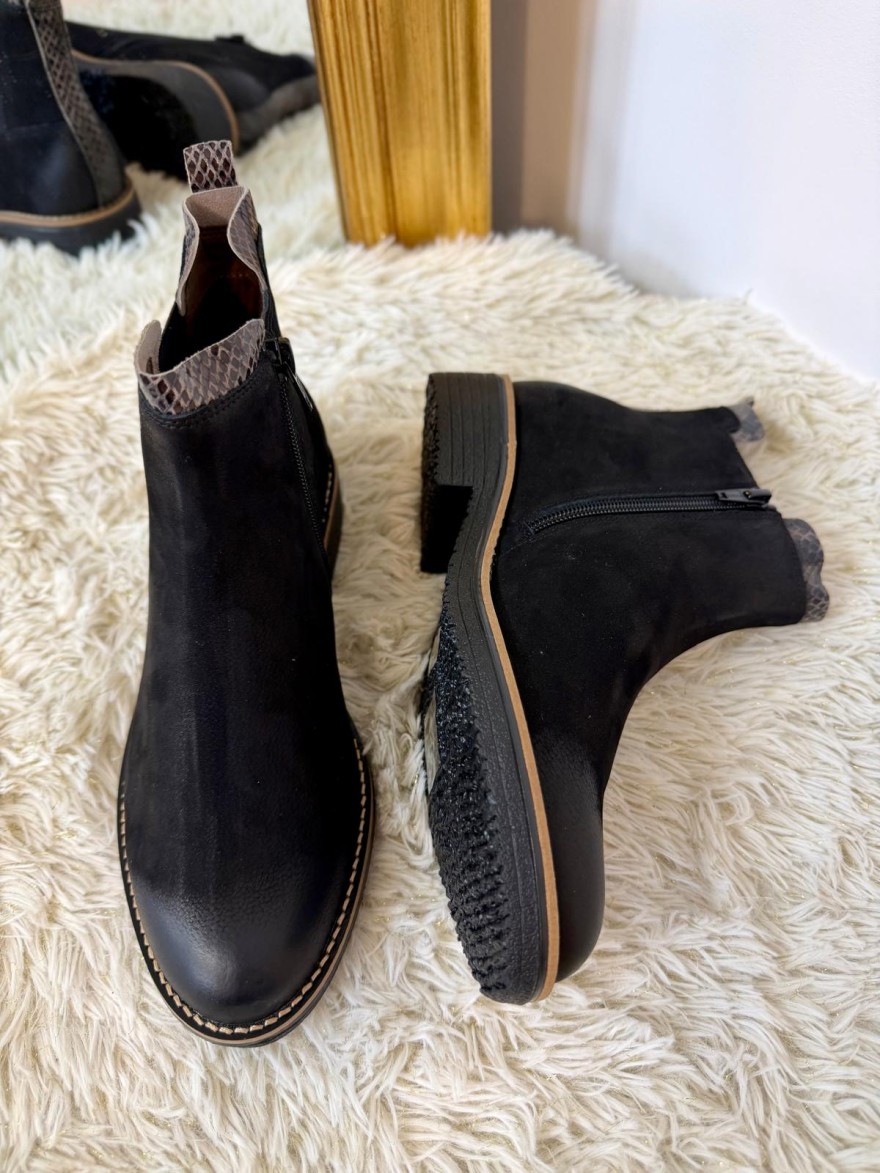 Bottine Fugitive Genoi Noire en Cuir Nubuck Talon 3,5 cm | Marina & Paloma