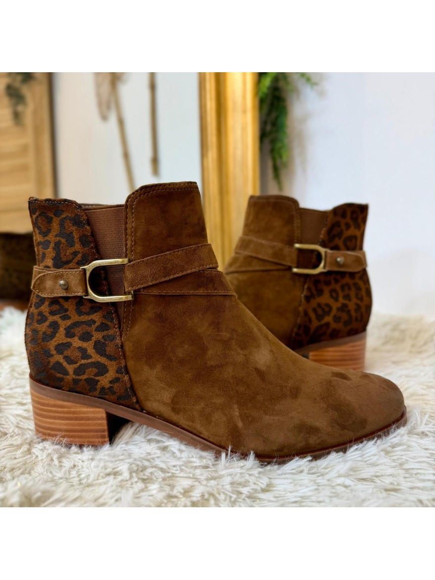 Bottine Fugitive Radion Cognac Léopard Talon 4,5 cm | Marina & Paloma