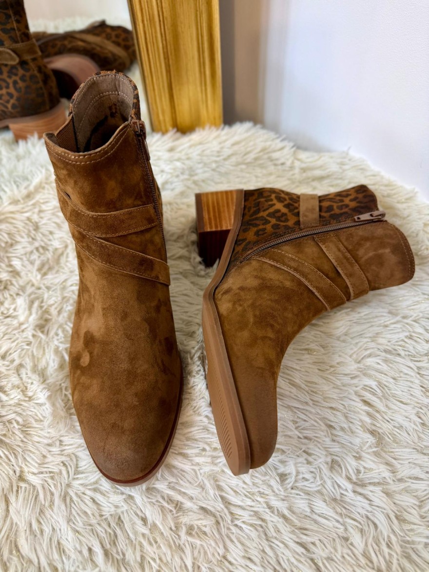 Bottine Fugitive Radion Cognac Léopard Talon 4,5 cm | Marina & Paloma