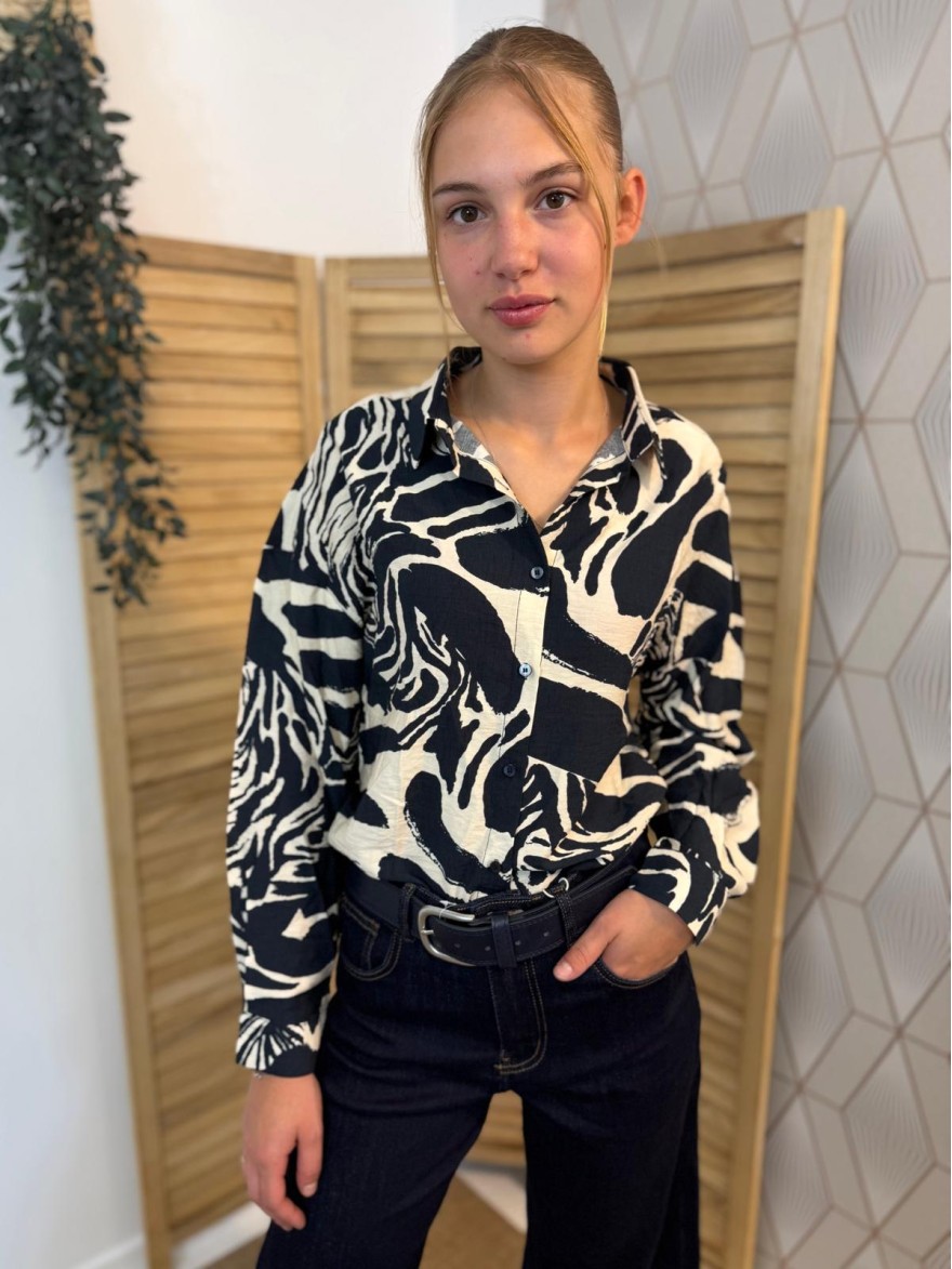 Chemise Emma et Ella Bleu Marine Effet Zèbre Élégante | Marina & Paloma