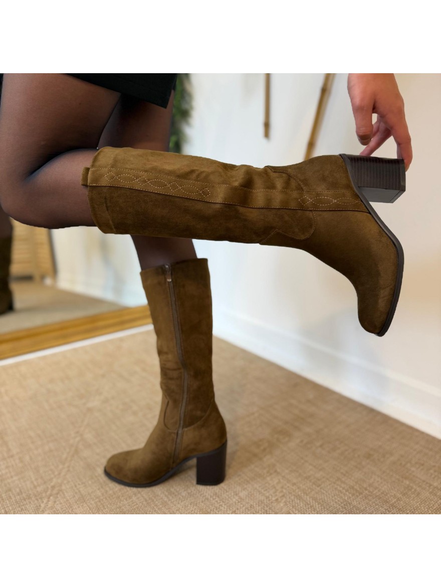 Botte à Talon Findlay Effet Velours – Talon Bloc 8 cm | Marina & Paloma