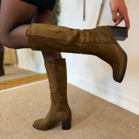 Botte à Talon Findlay Effet Velours – Talon Bloc 8 cm | Marina & Paloma