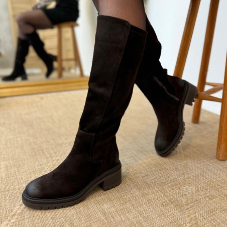 Botte à Talon Stretch ZV6597 Effet Brossé – Talon Bloc 7 cm | Marina & Paloma