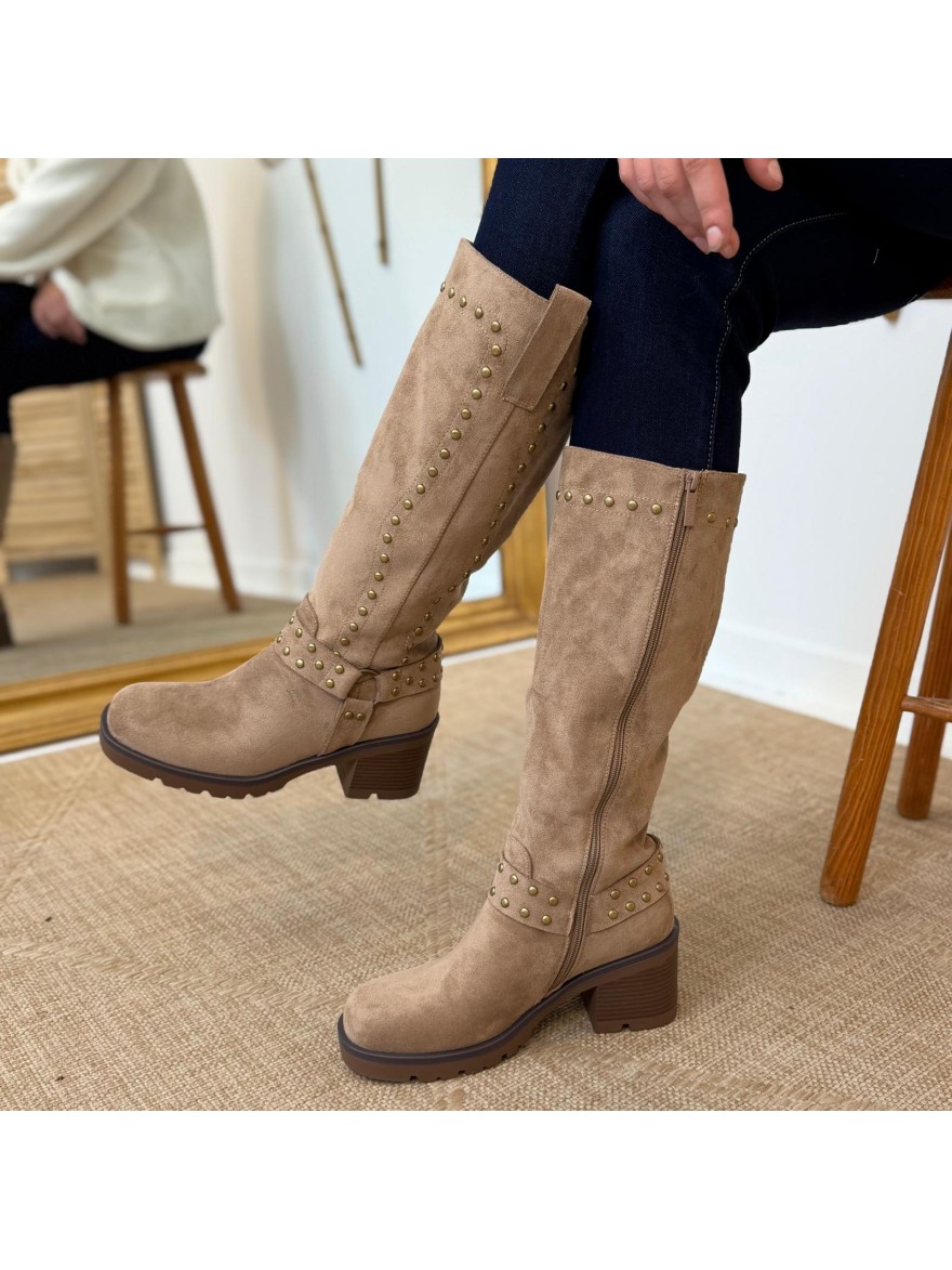 Botte Findlay à Clous Effet Velours – Talon Bloc 7 cm | Marina & Paloma