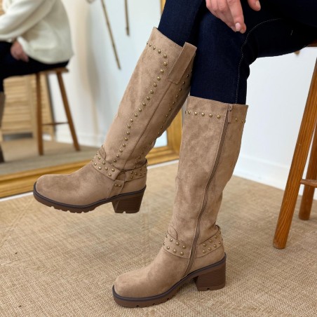 Botte Findlay à Clous Effet Velours – Talon Bloc 7 cm | Marina & Paloma