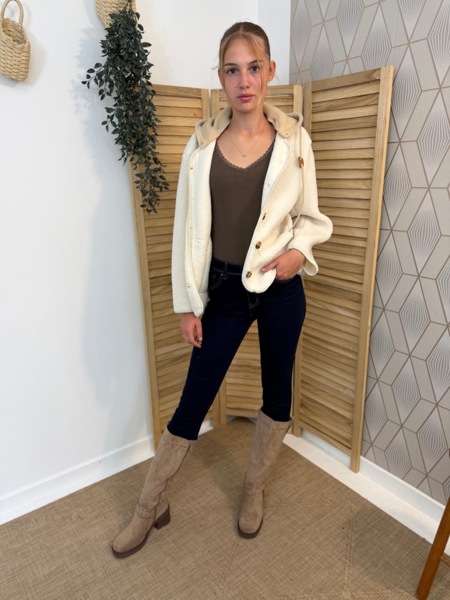 Botte Findlay à Clous Effet Velours – Talon Bloc 7 cm | Marina & Paloma