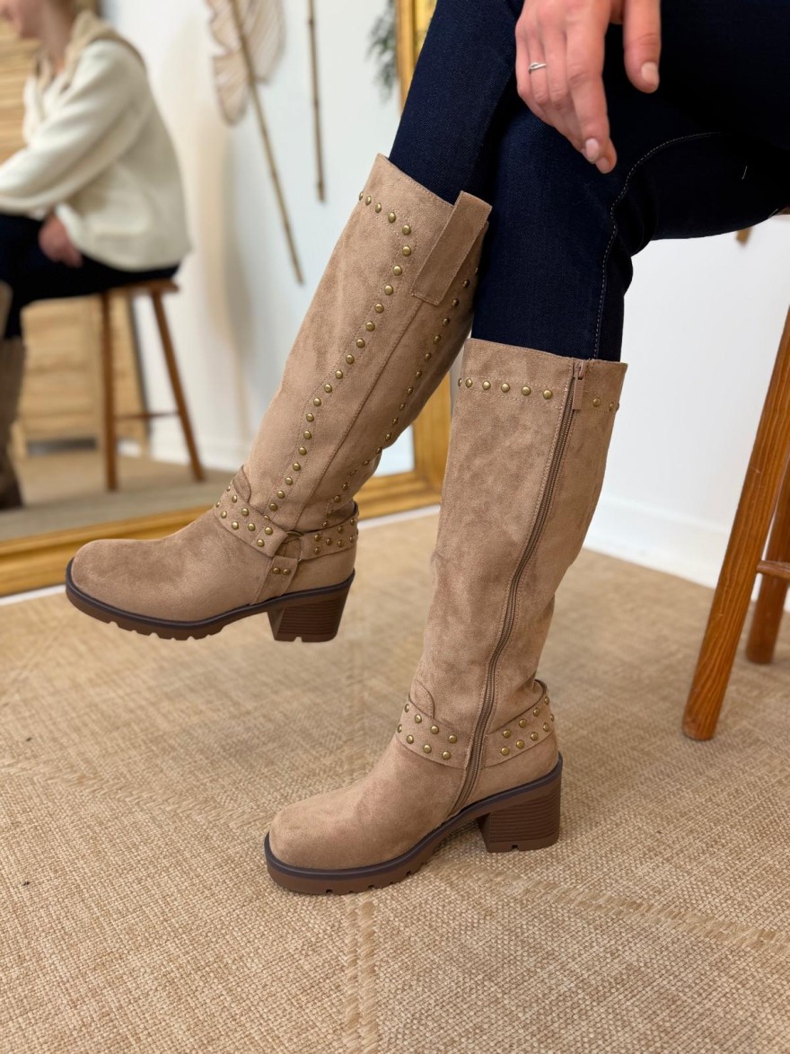 Botte Findlay à Clous Effet Velours – Talon Bloc 7 cm | Marina & Paloma
