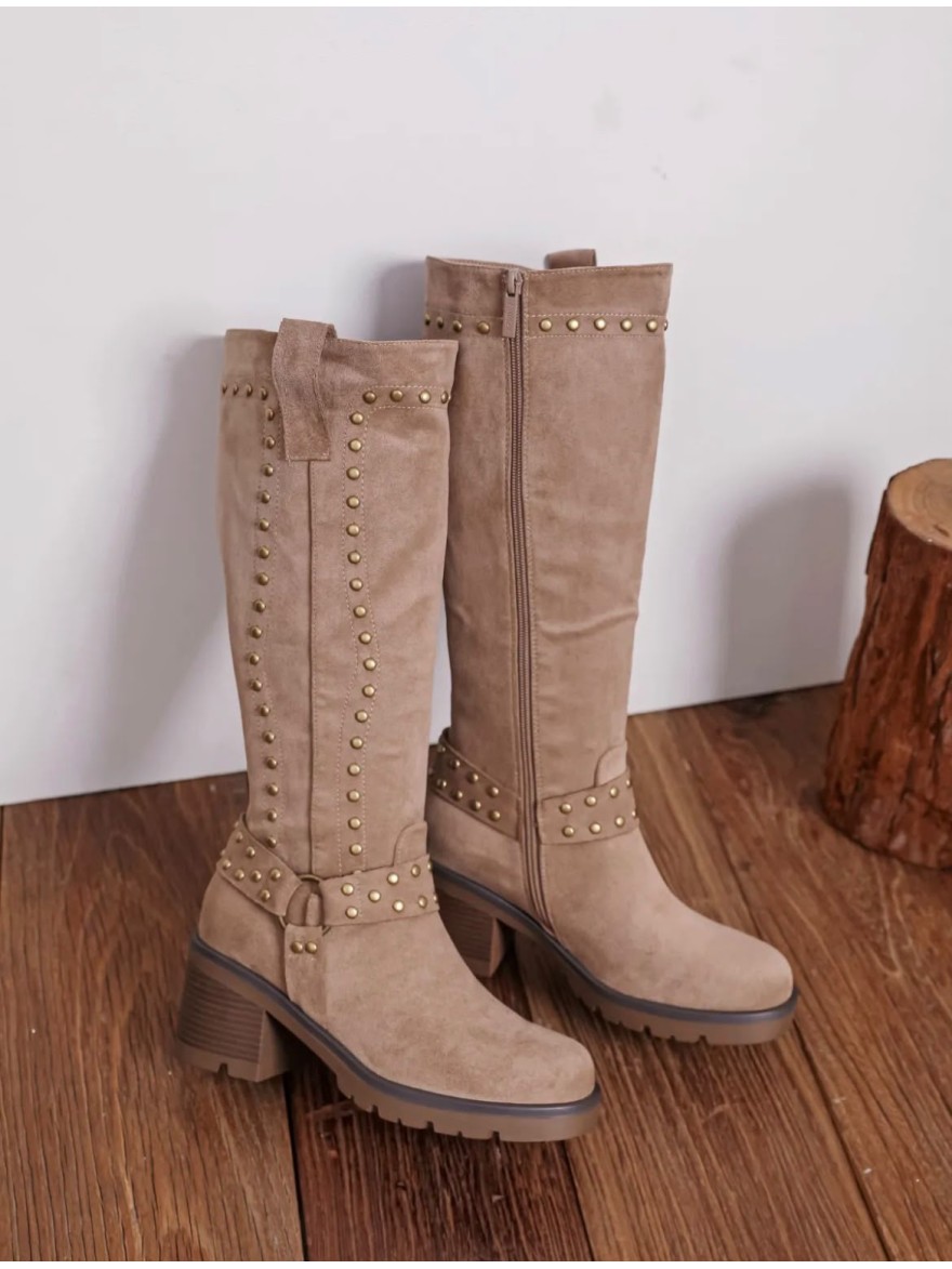 Botte Findlay à Clous Effet Velours – Talon Bloc 7 cm | Marina & Paloma