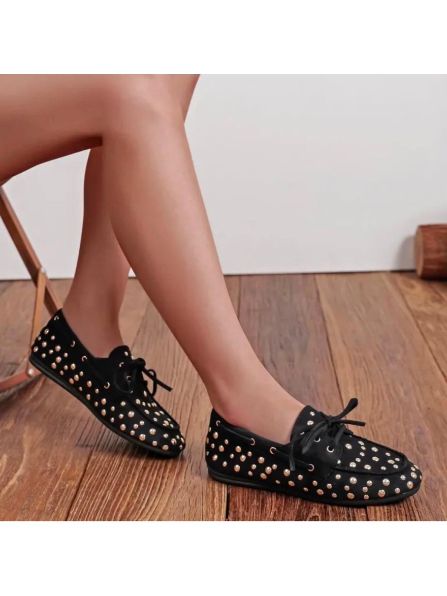 Mocassin Findlay Noir à Clous Métalliques Effet Suédine | Marina & Paloma