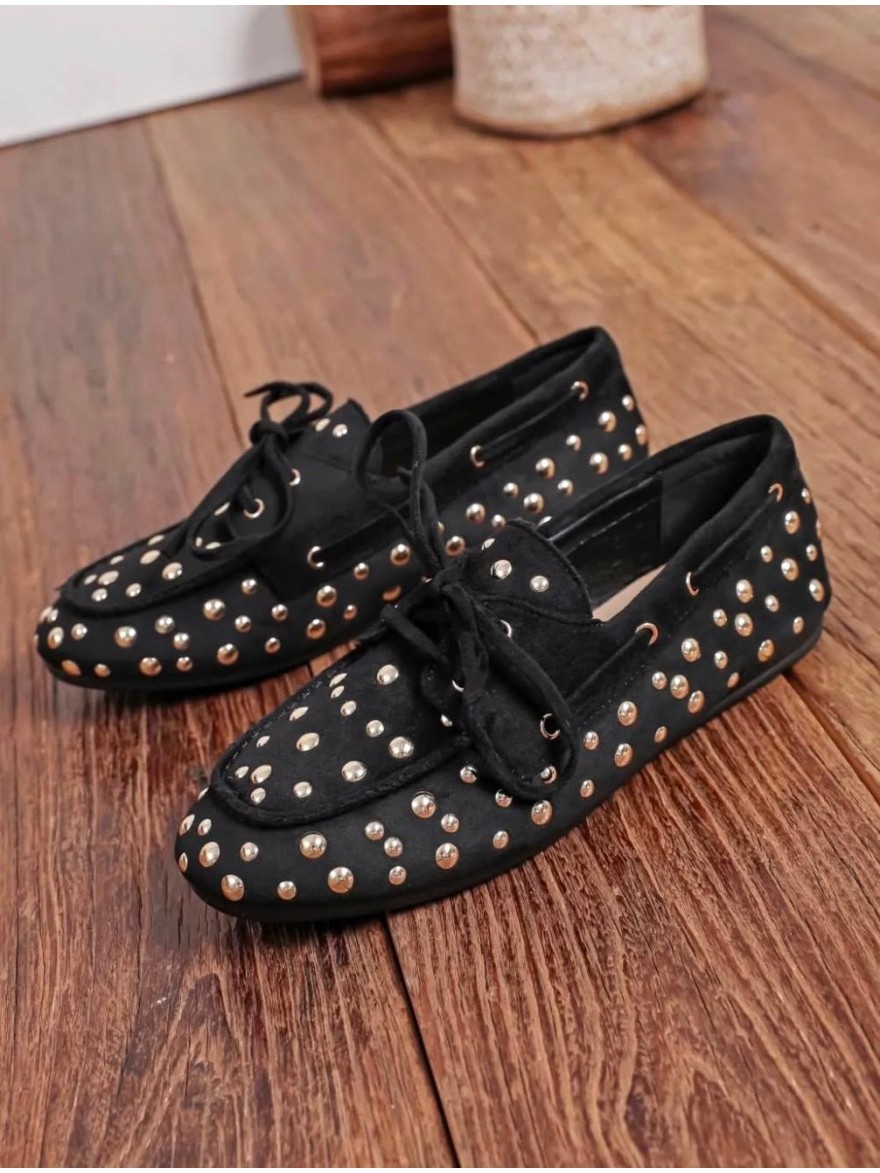 Mocassin Findlay Noir à Clous Métalliques Effet Suédine | Marina & Paloma