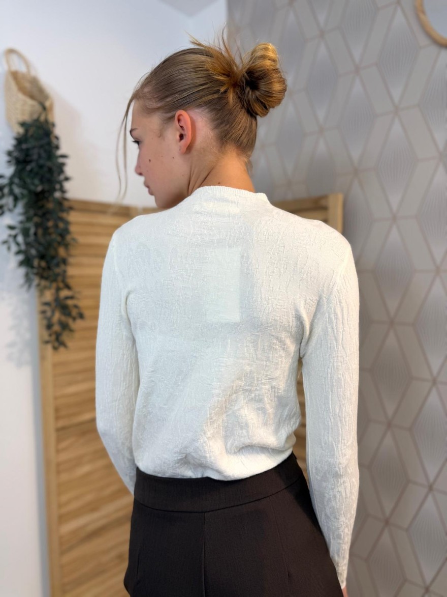 Sous Pull Col Cheminée écru Motifs Ton sur Ton | Marina & Paloma