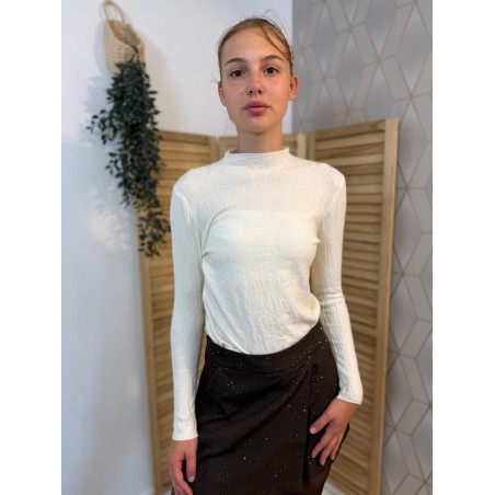 Sous Pull Col Cheminée écru Motifs Ton sur Ton | Marina & Paloma