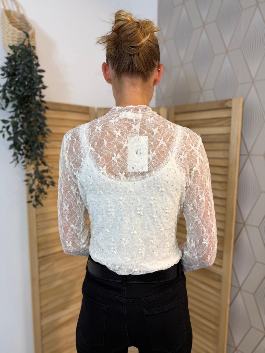 Haut Kilky Beige Dentelle à Strass Transparent Femme | Marina & Paloma