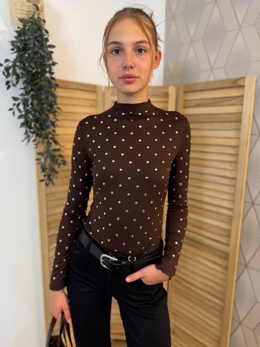 Sous Pull à Clous Marron Kilky – Coupe près du corps | Marina & Paloma