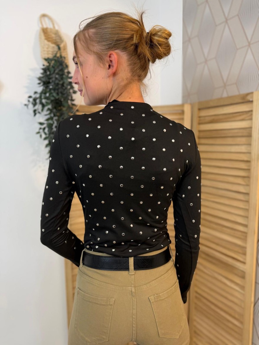 Sous Pull à Clous Noir Kilky Près du Corps Femme | Marina & Paloma